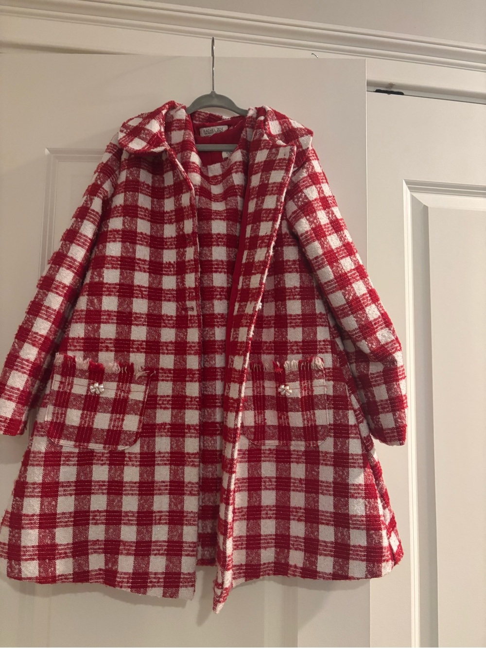 Rachel Zoe Red and White Plaid Kids Pea Coat and Dress Set